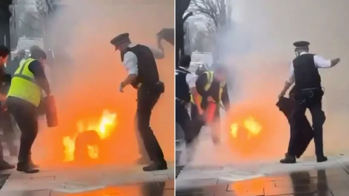 A nyílt utcán a járókelők és a rendőrök szeme láttára lobbantotta lángra saját ruháját egy férfi egy veszekedés közepette