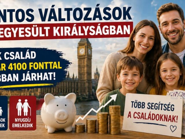 Fontos változások az Egyesült Királyságban: sok család akár 4100 fonttal jobban járhat – változnak a támogatások és a nyugdíj összege