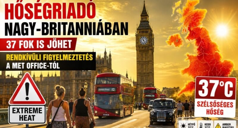 Extrém hőségriadó Angliában: 37 fok jöhet kedden, a Met Office rendkívüli figyelmeztetése