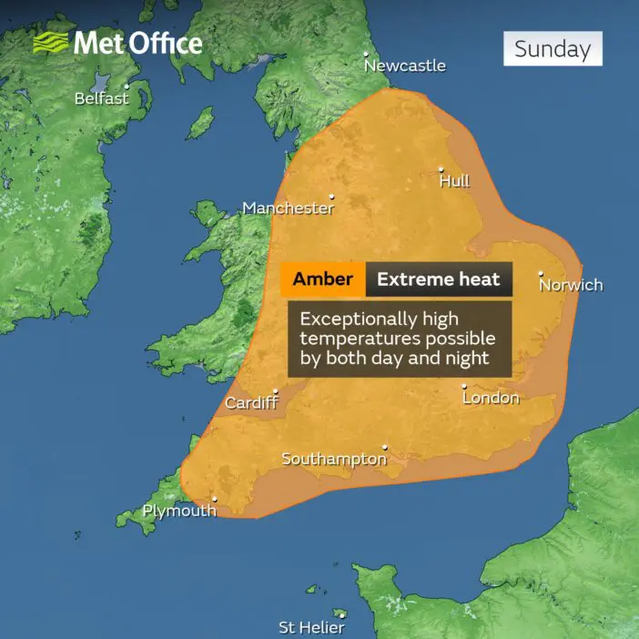 Extrém hőségriasztást adott ki a Met Office Nagy-Britanniában szinte egész Angliára és Walesre