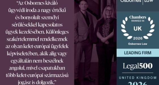 Osbornes Law: az Egyesült Királyság egyetlen személyi sérülési kártérítéssel foglalkozó Magyar csapata, amely az Egyesült Királyság vezető jogi címjegyzékeiben szerepel