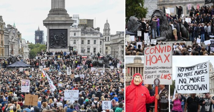 10,000-es tüntetés London belvárosában a koronavírus és a maszkok ellen 1