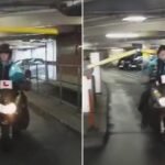 Dirrrr… Nem kicsit vette le fejjel a sorompót a Deliveroo futár az egyik mélygarázsban Angliában (videó)
