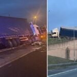 Majdnem lezuhant egy kamion egy felüljáróról az alatta levő másik forgalmas útra Angliában