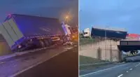 Majdnem lezuhant egy kamion egy felüljáróról az alatta levő másik forgalmas útra Angliában 2