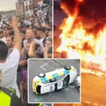 Utcai zavargások Leeds városában – rendőrautót borogattak és egy buszt is felgyújtott a tomboló tömeg