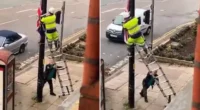 Munkavégzés közben húzták ki a létrát egy dolgozó alól Angliában, mert a fickó azt hitte, a zászlót akarja leszedni