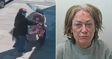 Videón, ahogy a nyílt utcán megpróbálnak elrabolni egy csecsemőt Angliában, amíg az anyja egy pillanatra nem figyel