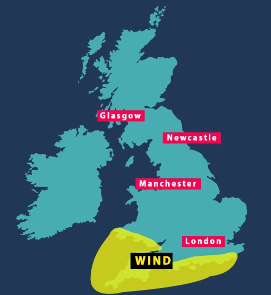 Sárga időjárási figyelmeztetés lépett életbe Anglia déli részeire: helyenként 100-110 km/h erejű szél is várható 4