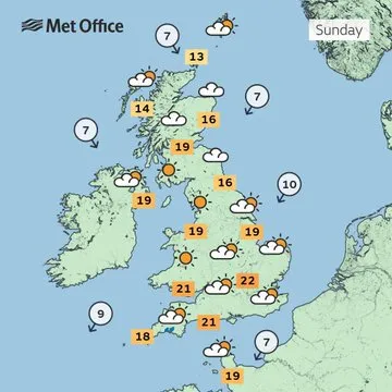 Újra érkezik a napsütéses jó idő Nagy-Britanniába 20C fölötti hőmérsékletekkel 5