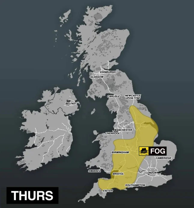 Hatalmas köd borítja be Nagy-Britannia egy jelentős részét - a Met Office figyelmeztetést adott ki