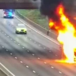 Kigyulladt egy teherautó menet közben az M1-es autópályán Angliában
