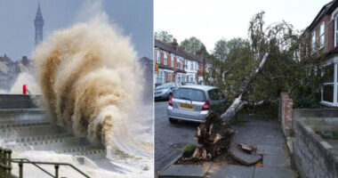 Életveszélyes időjárási körülményekre vonatkozó figyelmeztetés Anglia egyes részein: helyenként 120-130 Km/órás széllökések lesznek