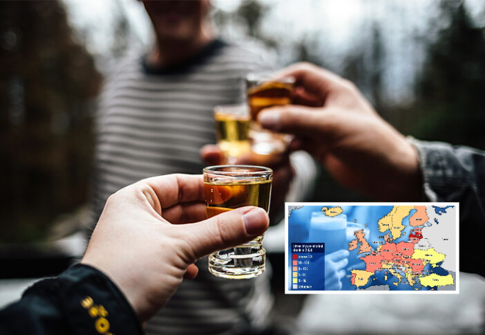 Itt egy térkép, ami megmutatja, hogy mely országokban isznak a legtöbb alkoholt az emberek Európában – vajon Anglia, vagy Magyarország van előrébb a listán? 3