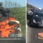 Az autópálya közepén feküdt ki egy fiatal nő napozni Angliában egy balesetet követően