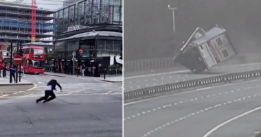 Embereket fújt el az utcán, egy kamiont pedig az autópályán menet közben borított fel a vihar Nagy-Britanniában