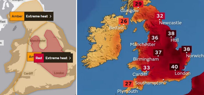 Figyelem! Vörös színű hőségriadó Anglia egy hatalmas részén: 4-es szintűre emelték az életre is veszélyes időjárási körülményekre vonatkozó figyelmeztetést 1