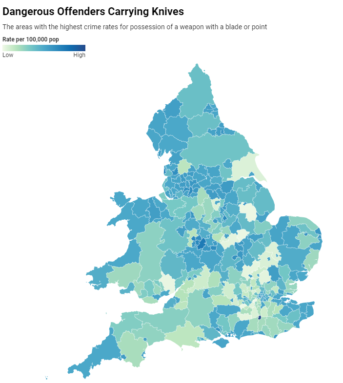 Itt egy térkép, ami megmutatja, Anglia melyik részein történik a legtöbb késes támadás 2024-ben - nézd meg a te lakóhelyed hogy áll 4