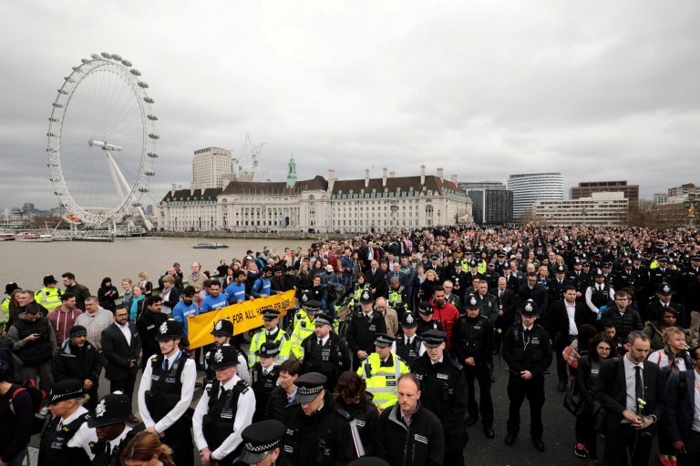 Hundreds of people take part in an act of remembrance for those who died and were injured in the Westminster bridge attack last week, March 29 2017. See National News story NNBRIDGE; The Ahmadiyya Muslim Youth Association (AMYA) will be taking part in a large remembrance gathering on Wednesday from 14:15 onwards at Westminster Bridge, London.  Hundreds of members of the AMYA, the UK's largest Muslim Youth organisation, will be holding banners carrying the slogans:  'Love for all, Hatred for none' and 'Muslims for humanity'. The participants will be wearing tee-shirts with ''I am a Muslim - Ask me anything' printed on them and will invite the general public to share their thoughts and concerns about Islam with the young Muslims. Imam Farhad Ahmad, a member of the AMYA said: ''By turning out in such large numbers, we Ahmadi Muslim hope to demonstrate the true, peaceful teachings of Islam and the commitment of British Muslims to peace and harmony.