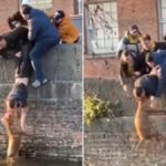 Veszélyes mutatvánnyal, saját épségüket kockáztatva mentett ki egy bajba jutott kutyát a vízből pár fiatal Angliában, Manchester városában