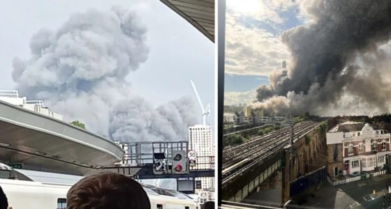 Hatalmas tűz és kilométerekről látszódó füstoszlop a London Bridge mellett Hatalmas tűz és kilométerekről látszódó füstoszlop a London Bridge mellett